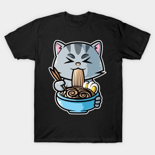 Cat Ramen Bowl Kawaii Neko Anime Japanese Noodles graphic T-Shirt